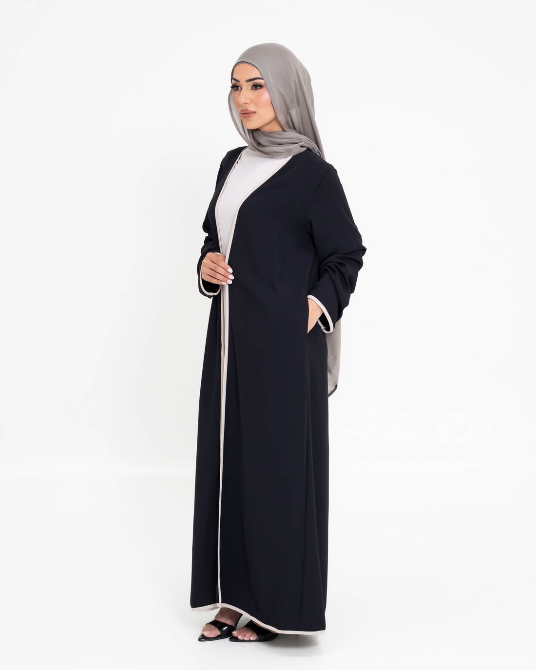 Aya Contrast Abaya - Midnight
