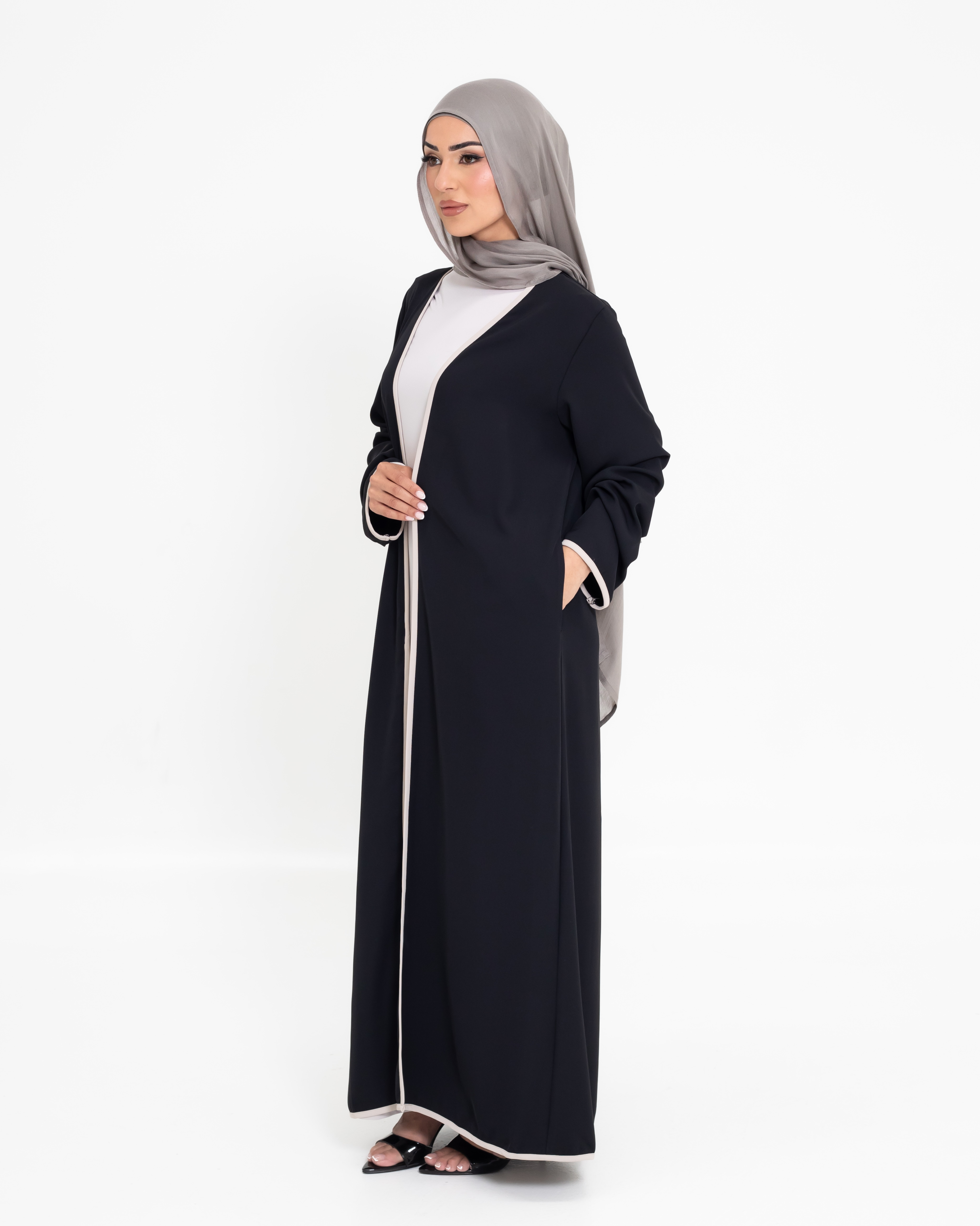 Aya Contrast Abaya - Midnight