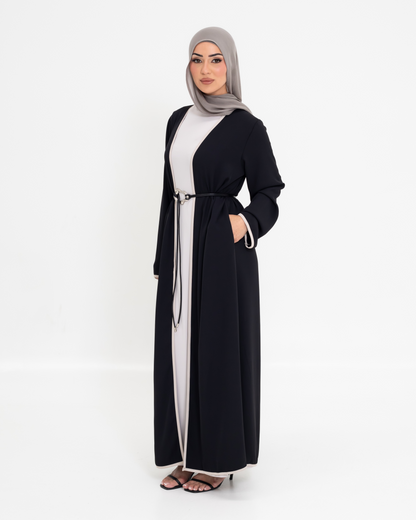 Aya Contrast Abaya - Midnight